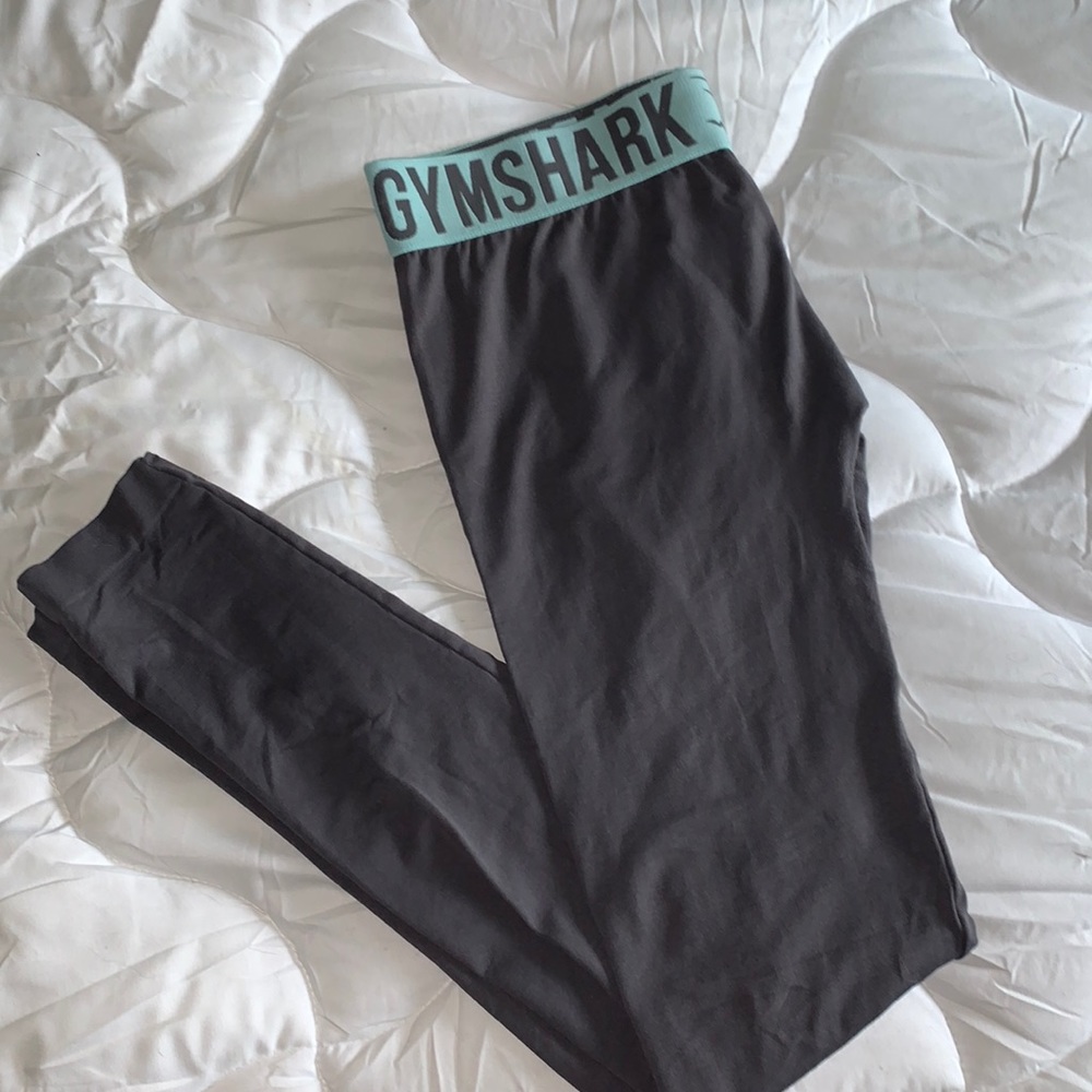 Gymshark Black Leggings with Teal Waistband